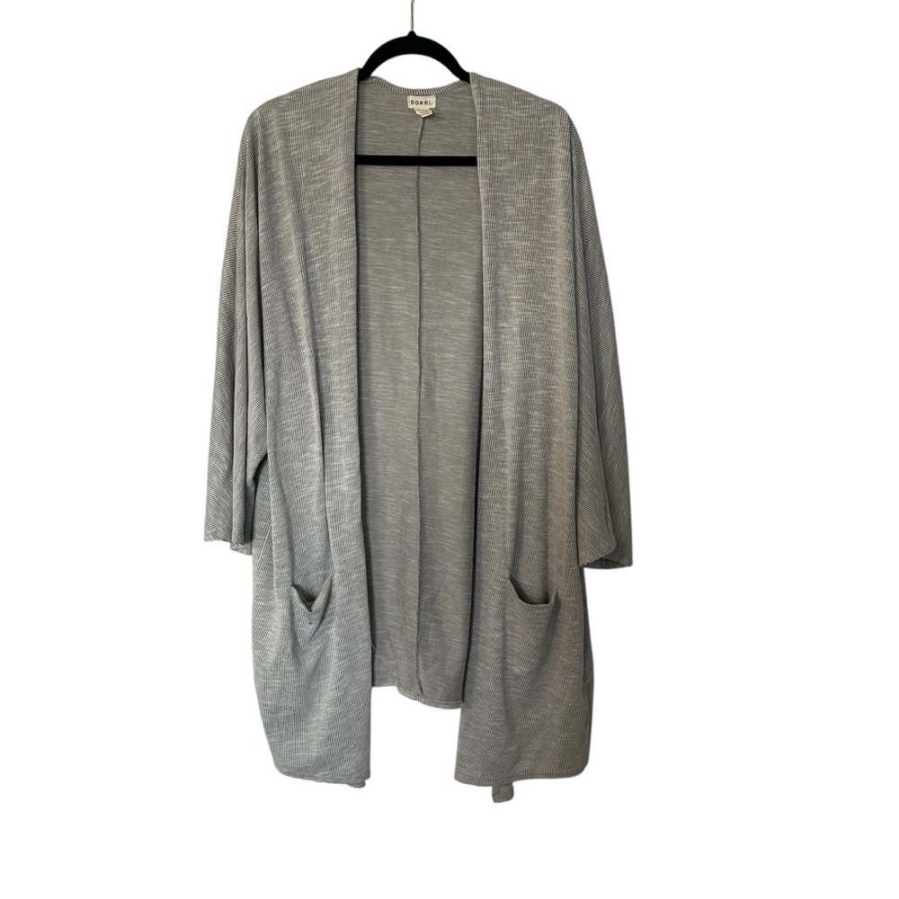 Donni Women’s Gray 3/4 Sleeve Ribbed Open Front Cardigan Size OSFA Plus GUC